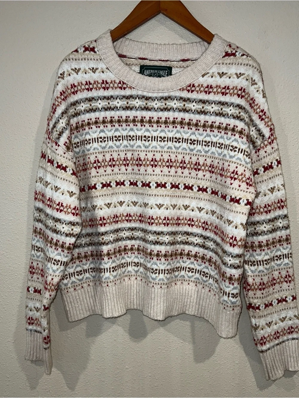 cream-colored American Eagle Fair Isle knit sweater Snowdrift Top size Medium